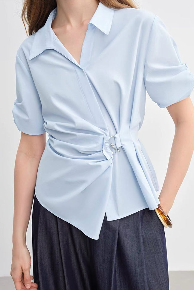 Blue Waist-Tailored Shirt