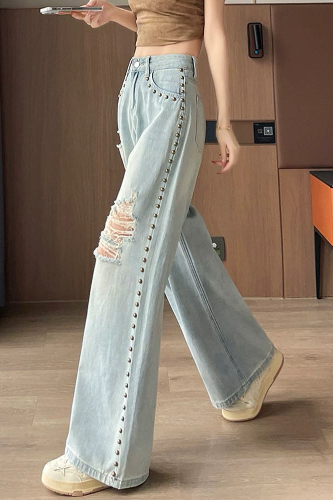 Ripped Pearl-Studded Jeans