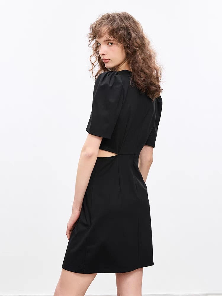 Waist-Cutout Black Dress