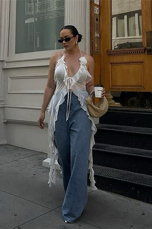 V-Neck Tie Blouse