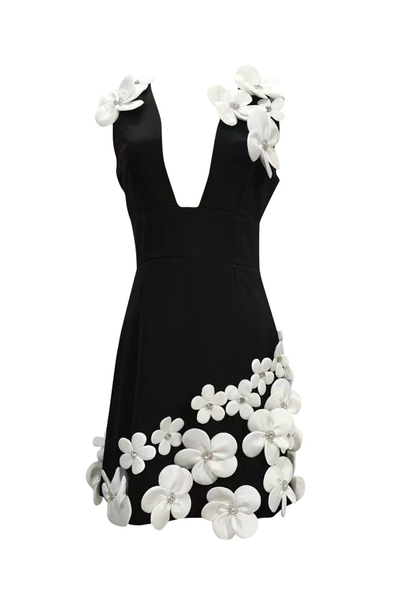 Black and White 3D Floral Dress