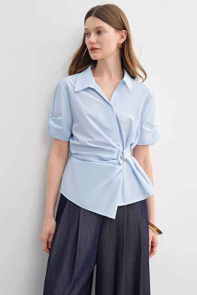 Blue Waist-Tailored Shirt