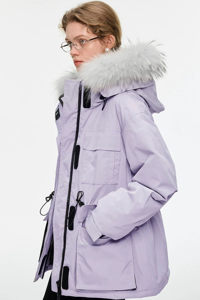 Purple Fur-Collar Down Jacket