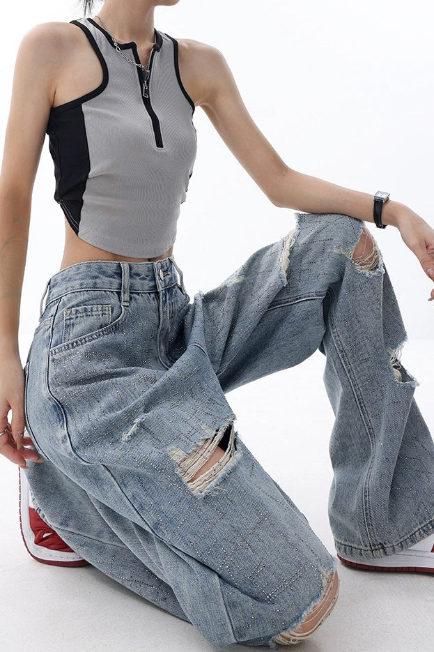Rhinestone Ripped Jeans