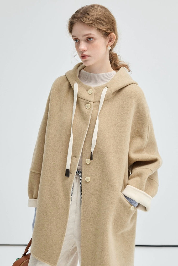 Khaki Hooded Wool Coat