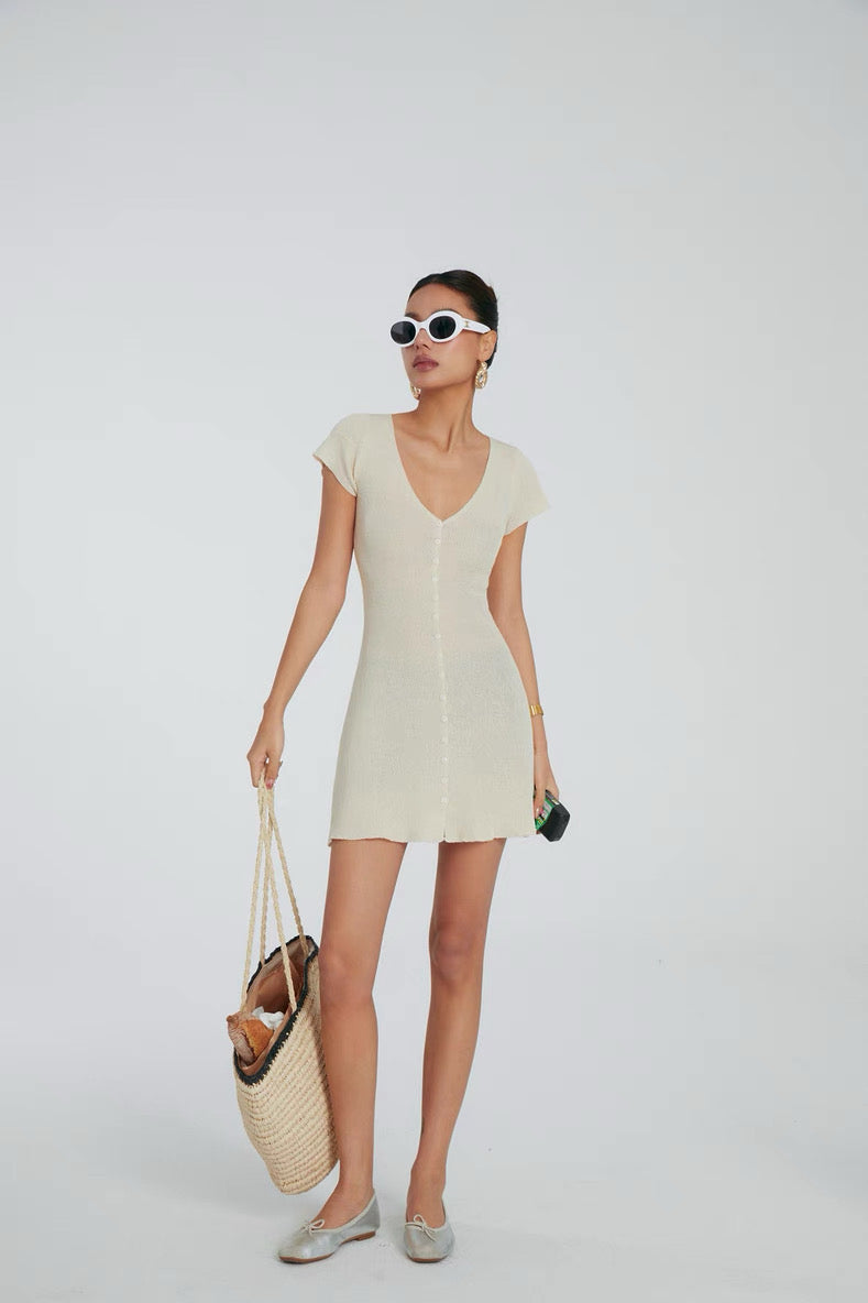V-Neck Knitted Dress
