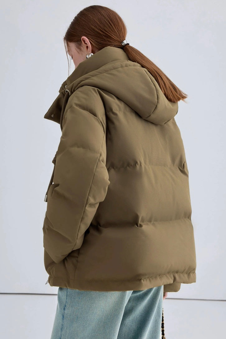 Heart Embroidered Hooded Down Jacket