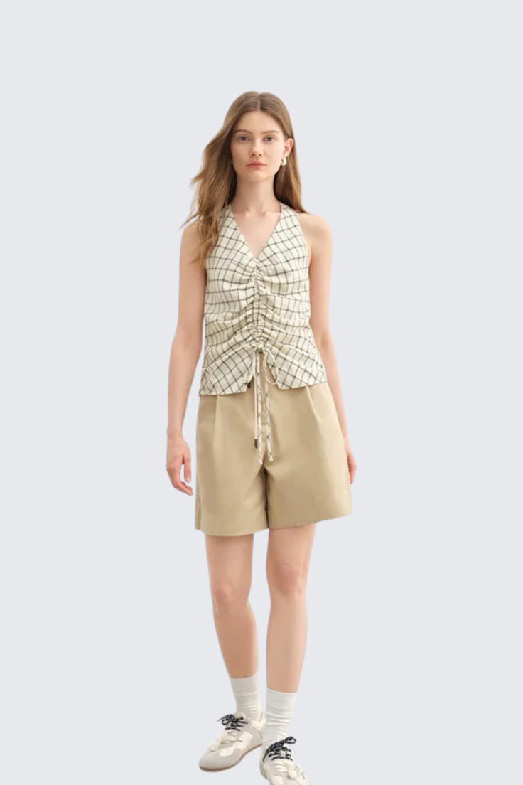 Plaid Waist-Tailored Top