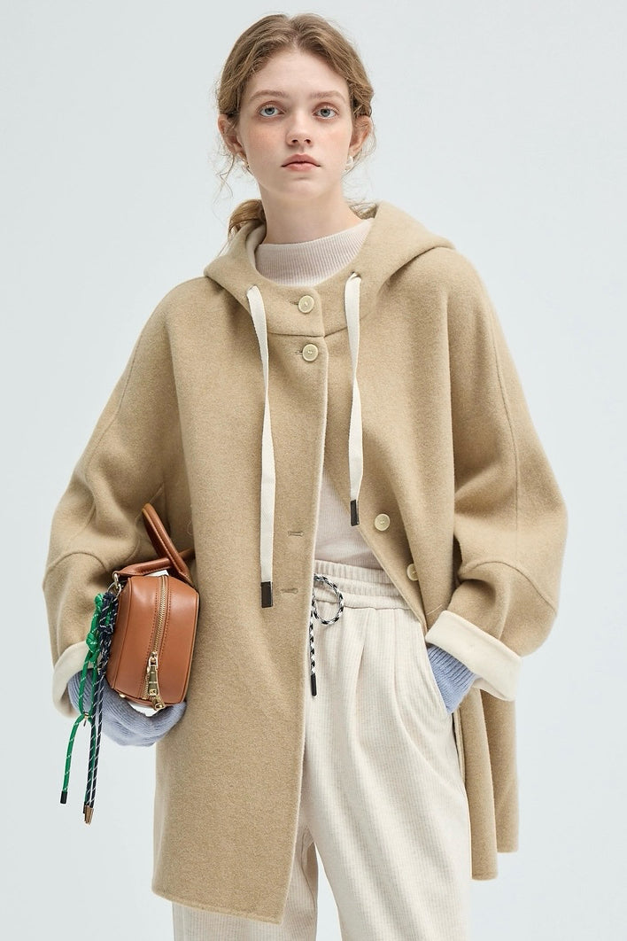 Khaki Hooded Wool Coat