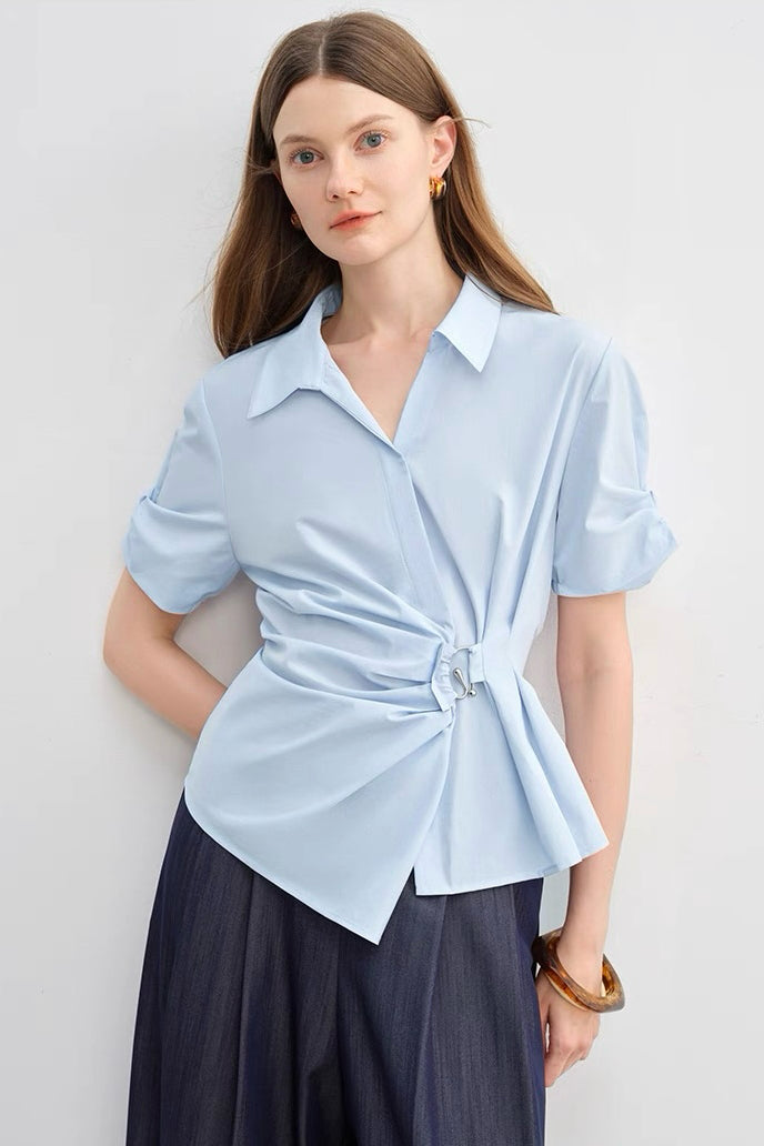 Blue Waist-Tailored Shirt