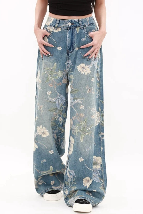 Blue Floral Jeans