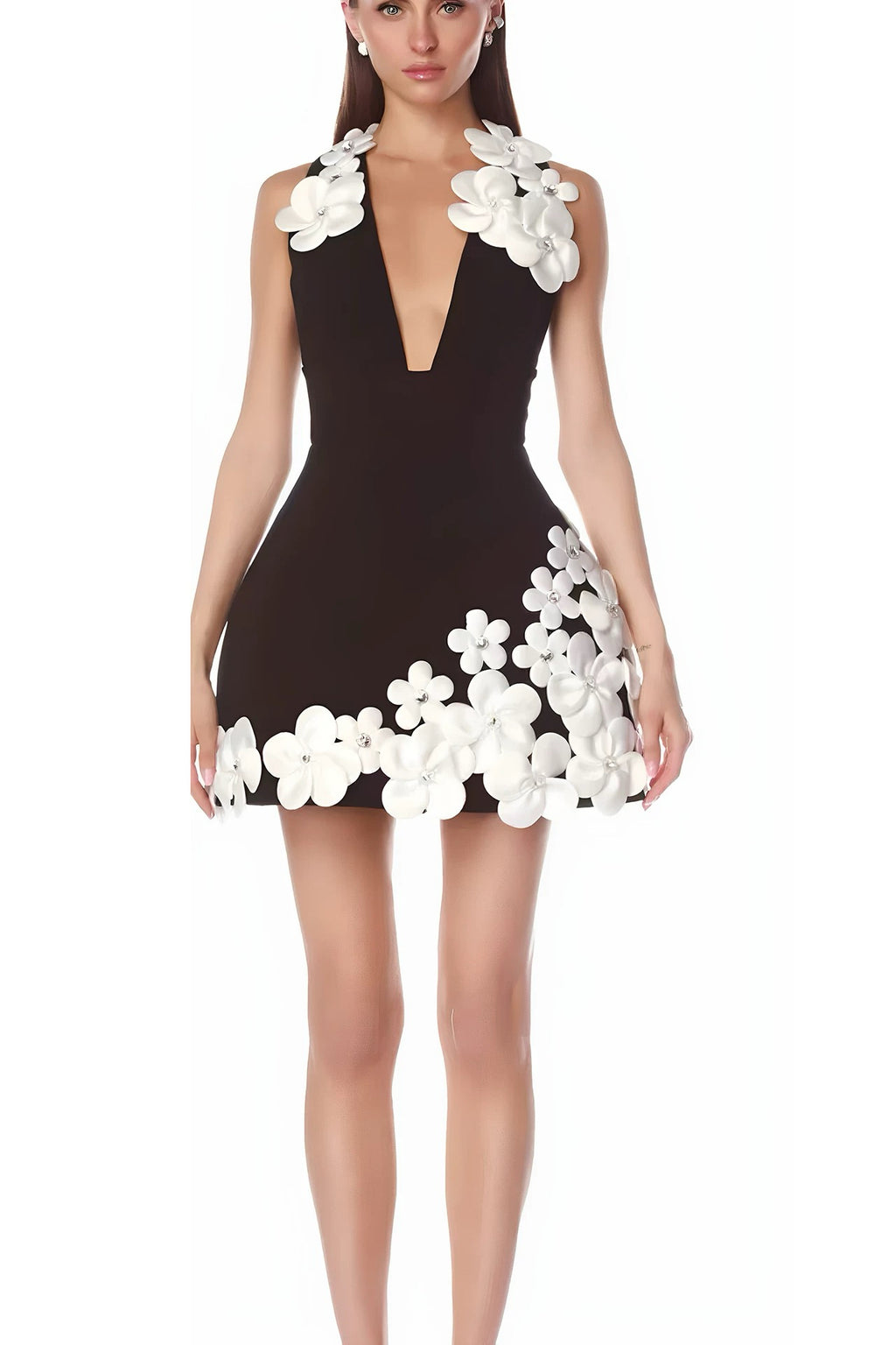 Black and White 3D Floral Dress