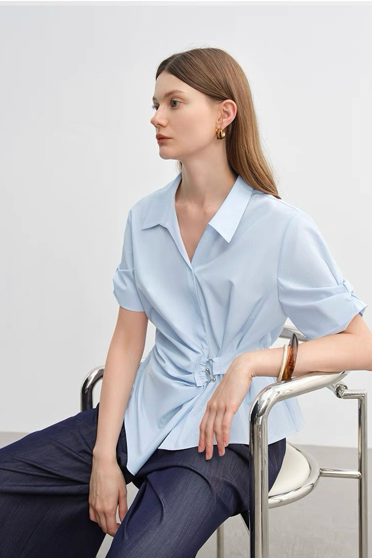 Blue Waist-Tailored Shirt