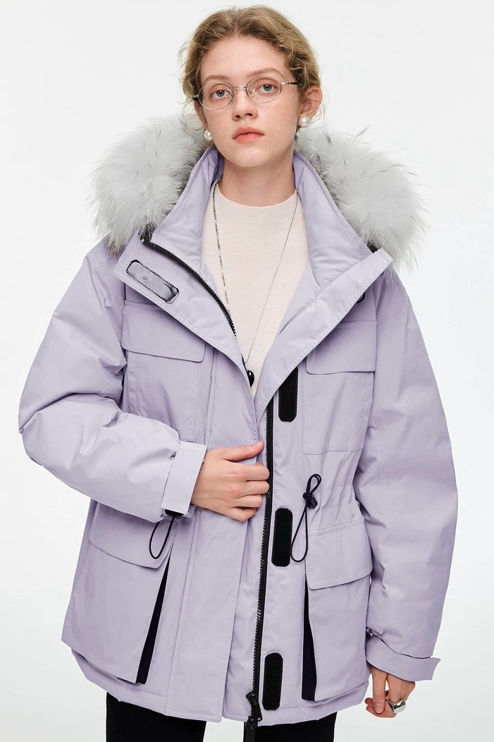 Purple Fur-Collar Down Jacket