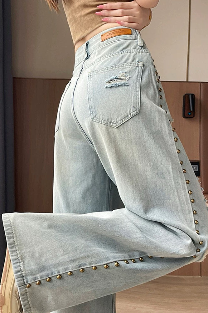 Ripped Pearl-Studded Jeans