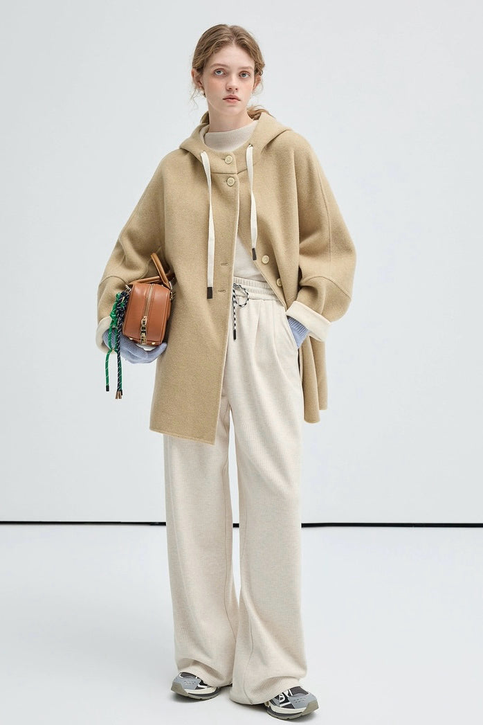 Khaki Hooded Wool Coat