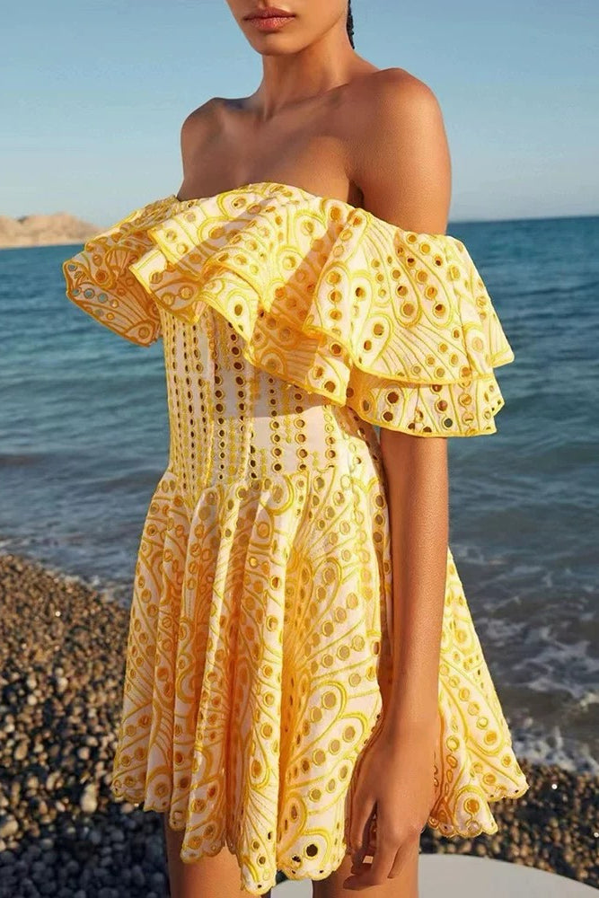 Yellow Hollow-Out Dress