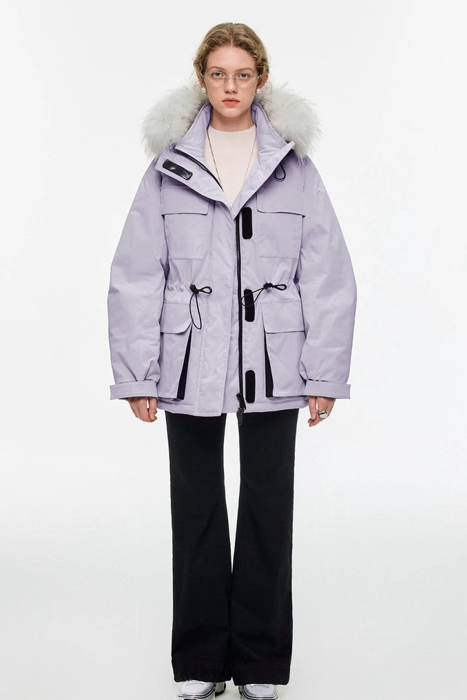 Purple Fur-Collar Down Jacket