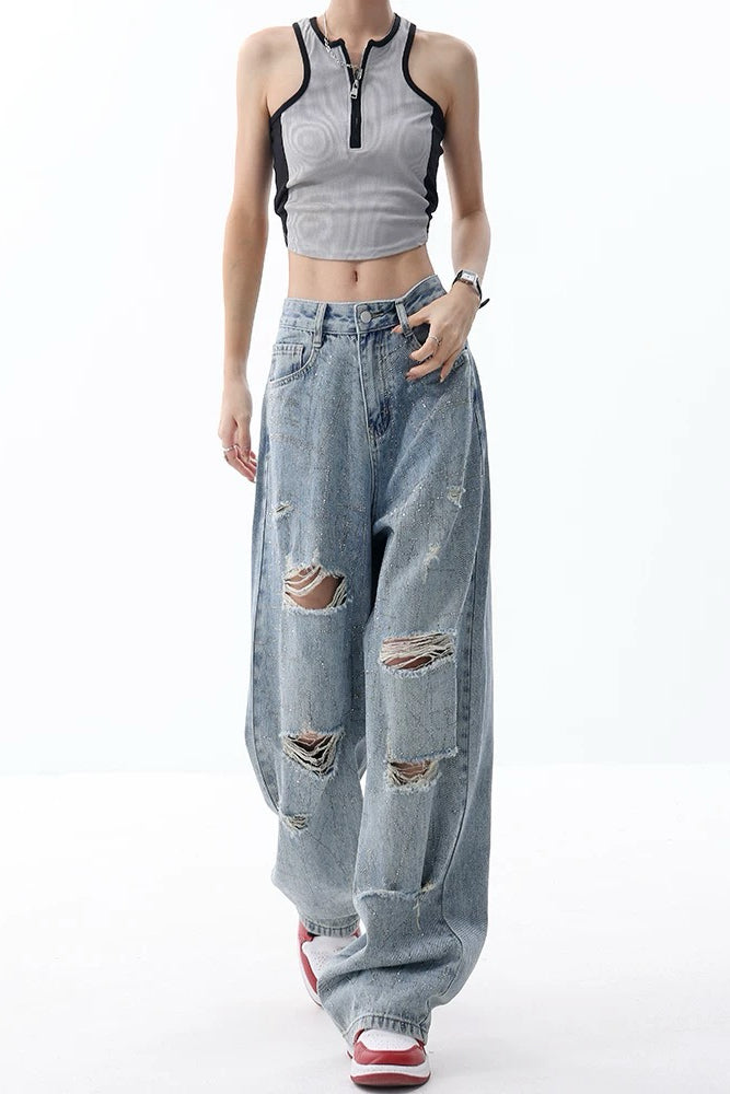 Rhinestone Ripped Jeans
