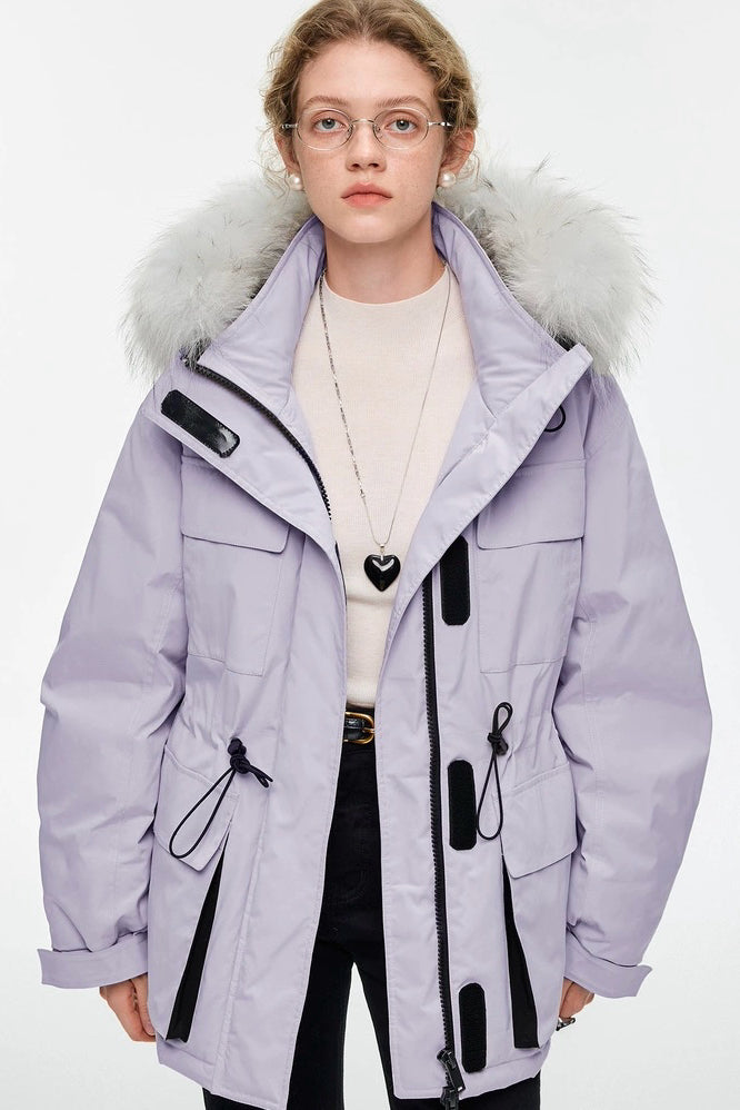 Purple Fur-Collar Down Jacket