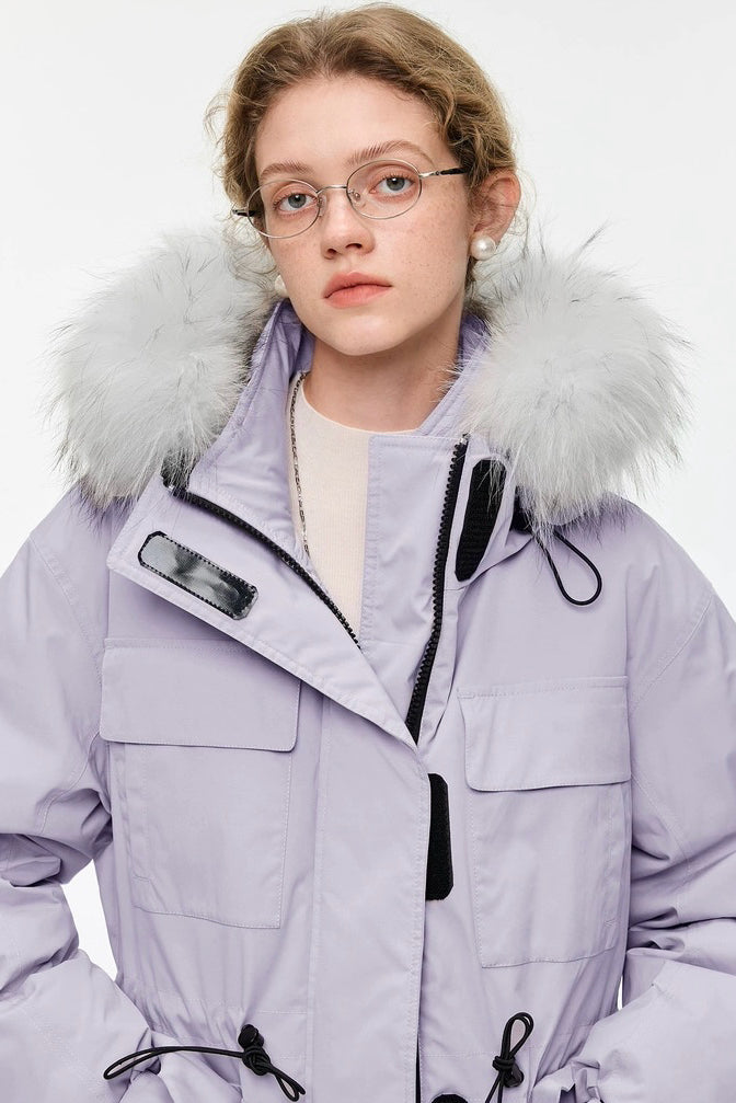 Purple Fur-Collar Down Jacket
