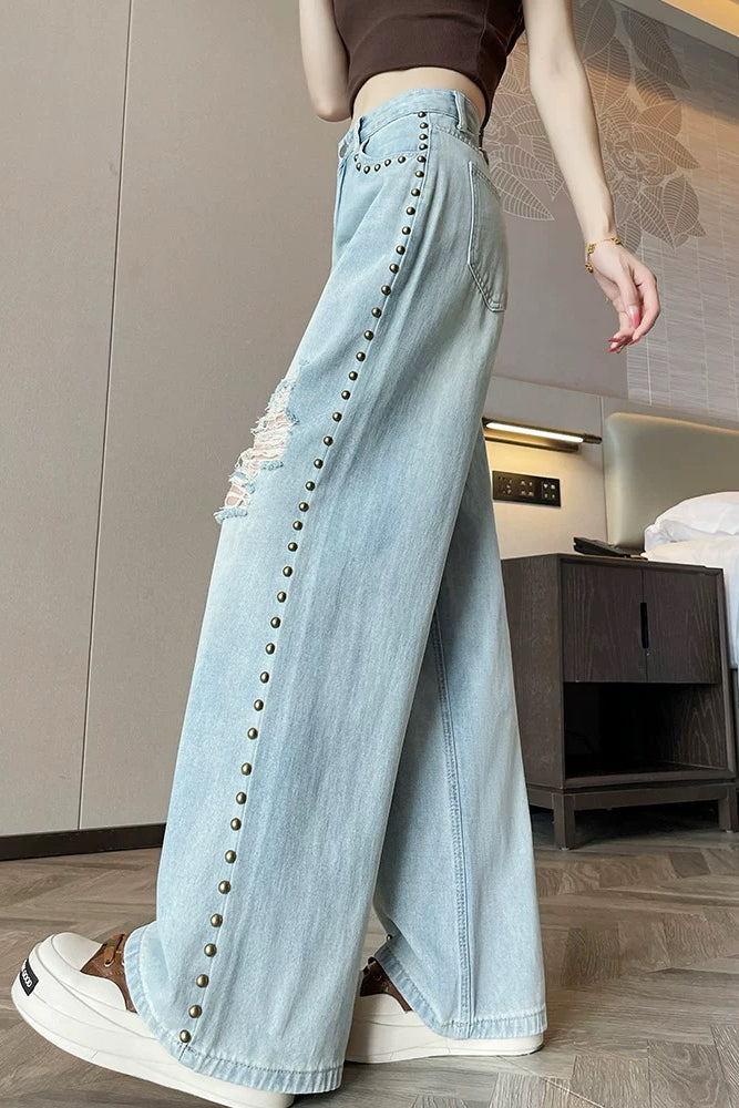 Ripped Pearl-Studded Jeans
