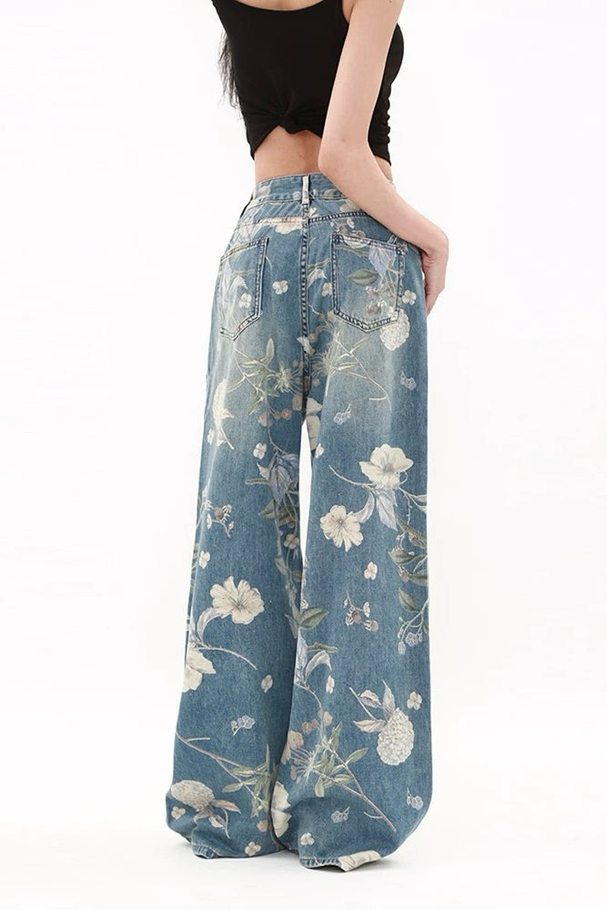 Blue Floral Jeans