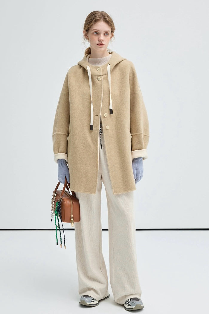 Khaki Hooded Wool Coat