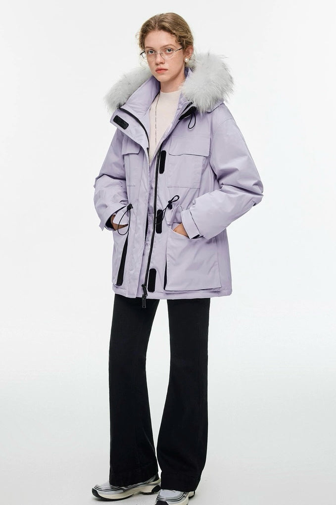 Purple Fur-Collar Down Jacket