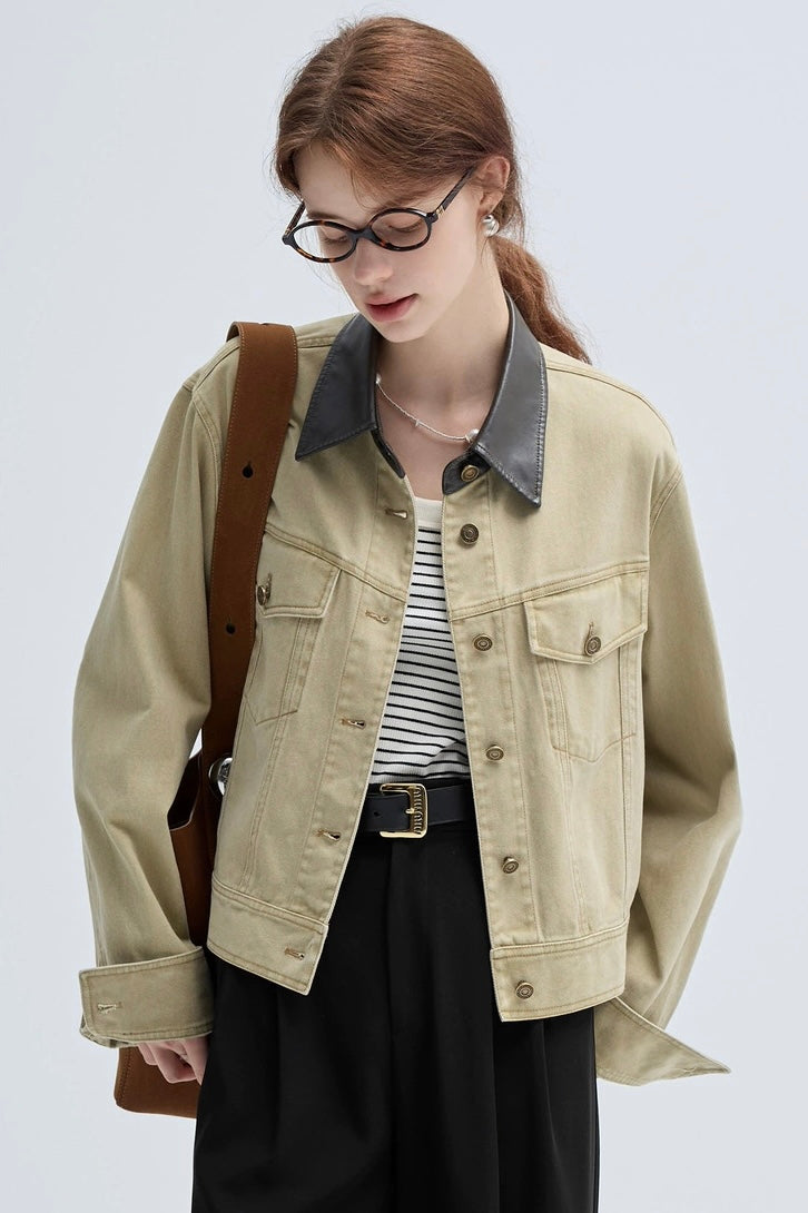 Khaki Faux Leather Jacket