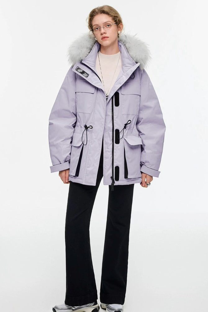 Purple Fur-Collar Down Jacket