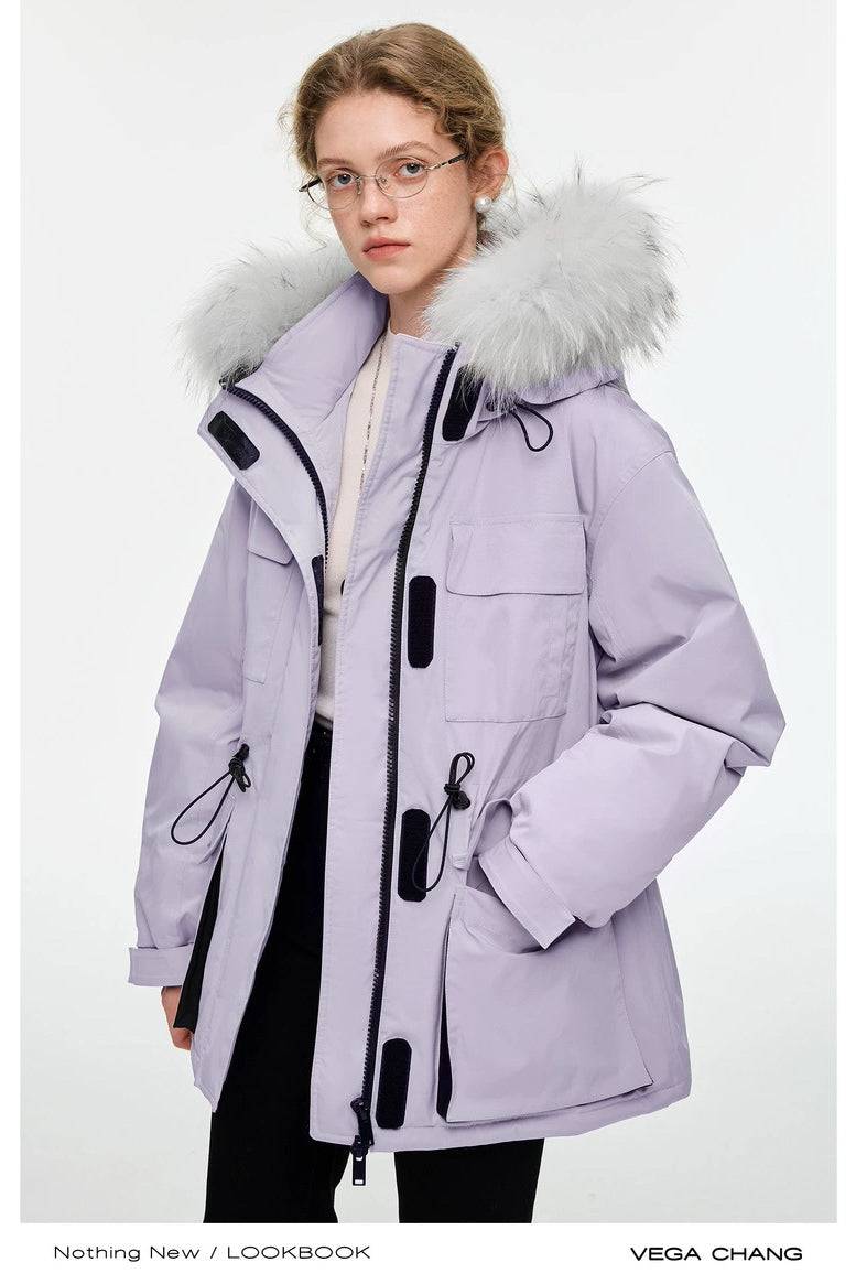 Purple Fur-Collar Down Jacket