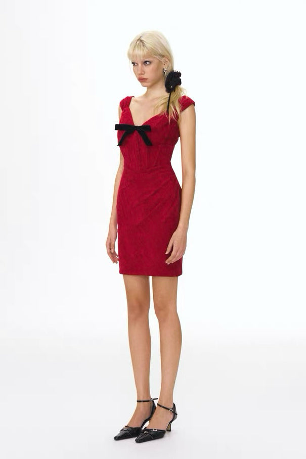 Red V-Neck Evening Dress