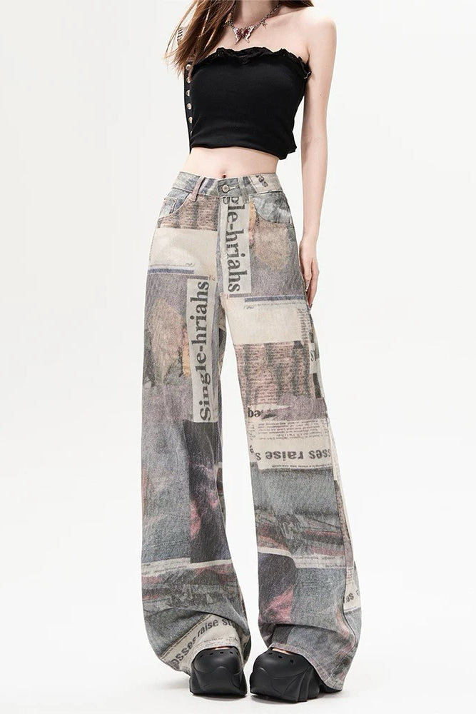 Newspaper Print Pants