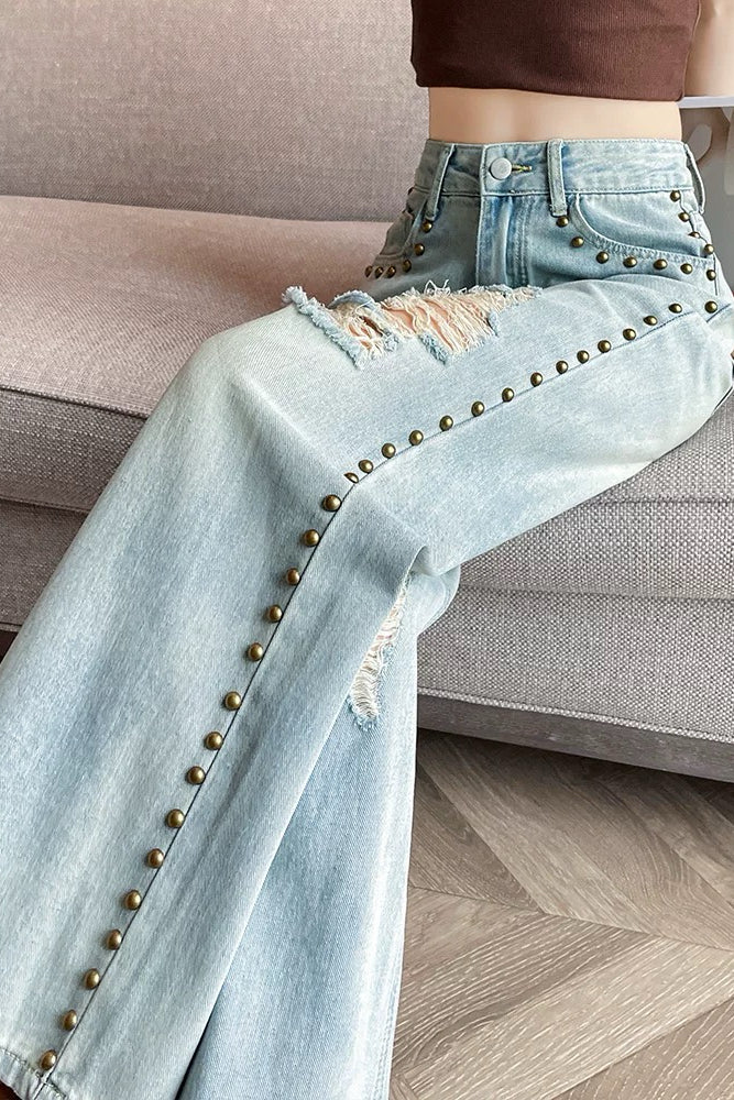 Ripped Pearl-Studded Jeans