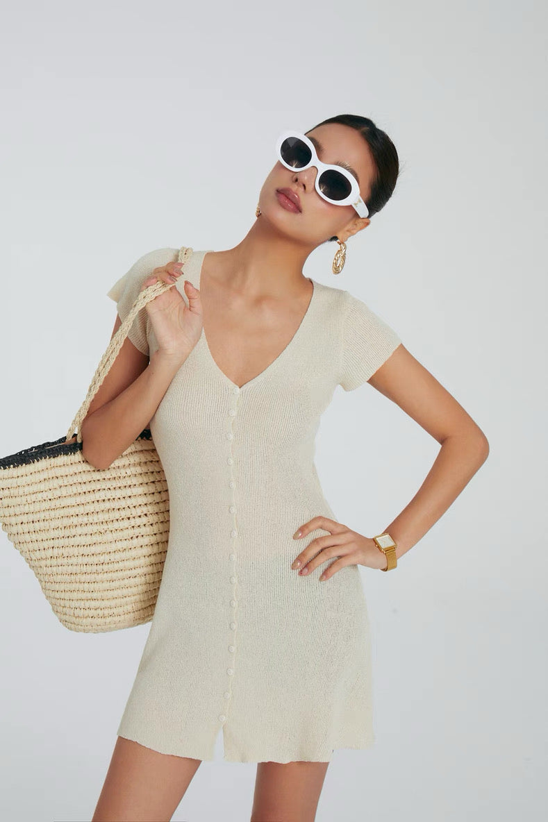 V-Neck Knitted Dress
