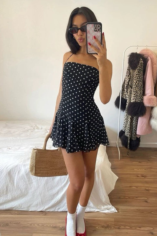 Black Polka Dot Spaghetti Strap Dress