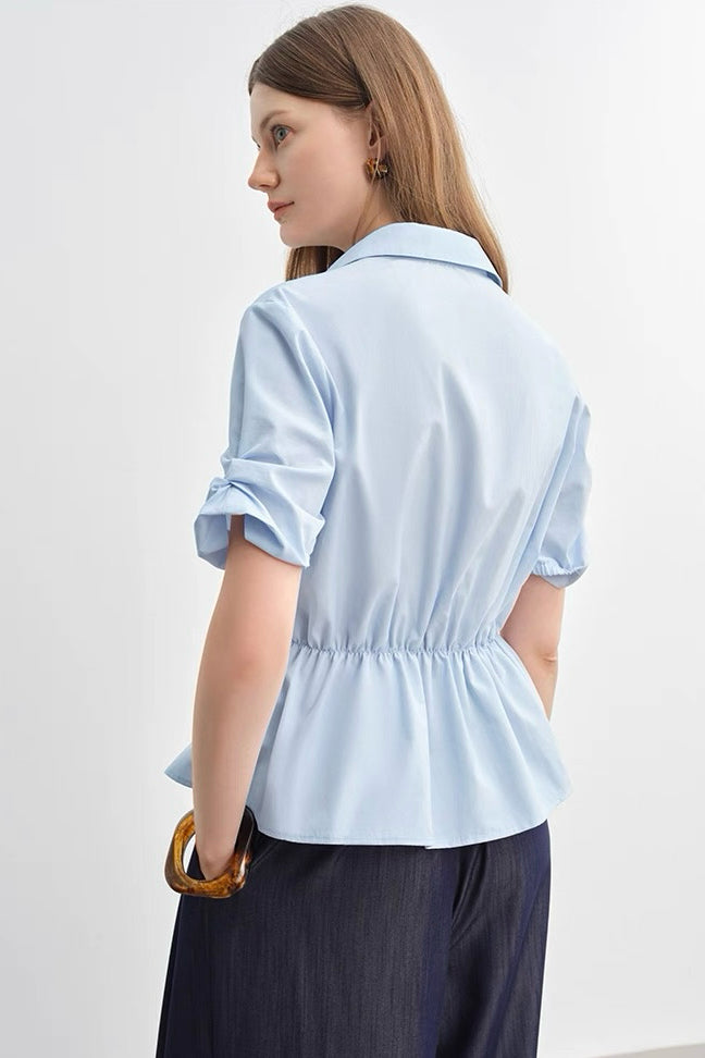 Blue Waist-Tailored Shirt