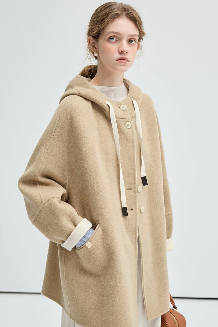 Khaki Hooded Wool Coat