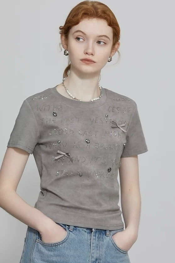 Gray Rhinestone Top