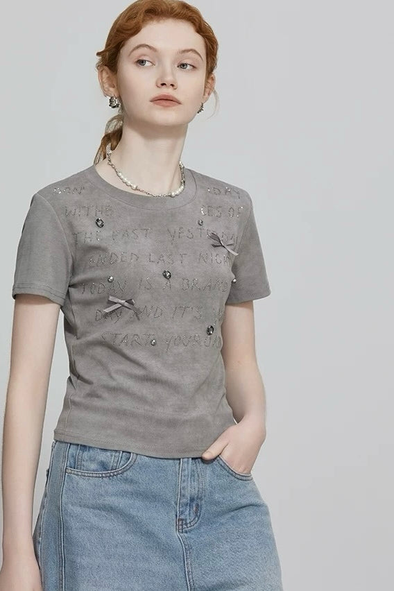 Gray Rhinestone Top