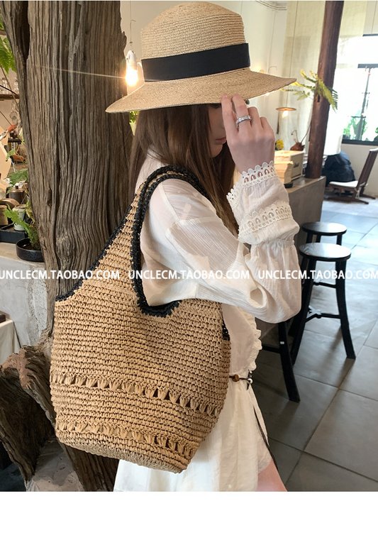 Lazy Vacation Style Woven Tote Bag - Large Capacity, Crochet Hollow Out, Beach Shoulder Bag for Women