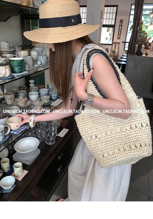 Lazy Vacation Style Woven Tote Bag - Large Capacity, Crochet Hollow Out, Beach Shoulder Bag for Women