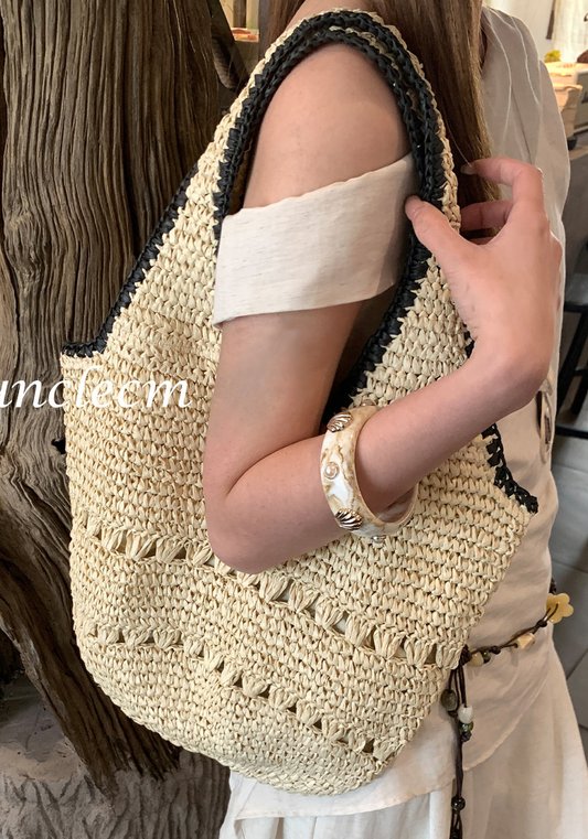 Lazy Vacation Style Woven Tote Bag - Large Capacity, Crochet Hollow Out, Beach Shoulder Bag for Women