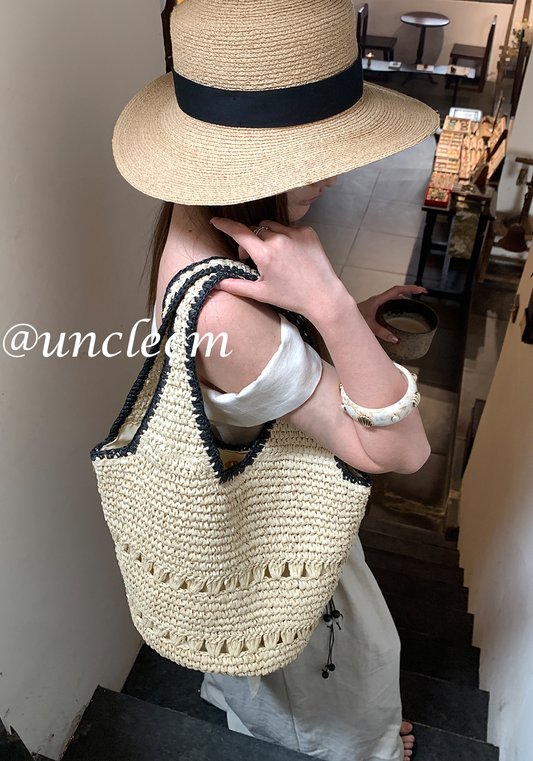 Lazy Vacation Style Woven Tote Bag - Large Capacity, Crochet Hollow Out, Beach Shoulder Bag for Women