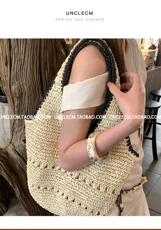 Lazy Vacation Style Woven Tote Bag - Large Capacity, Crochet Hollow Out, Beach Shoulder Bag for Women